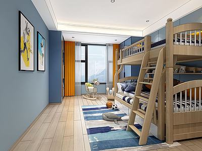 3d现代地中海儿童房上下床铺模型