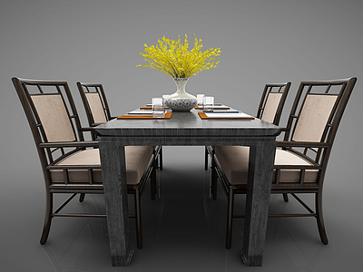 3d新中式餐桌组合模型