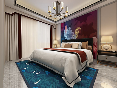 3d现代卧室酒店客房模型