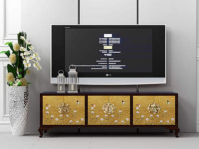 现代原木电视柜组合3d模型