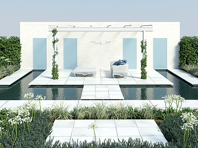3d屋顶花园庭院景观绿化模型
