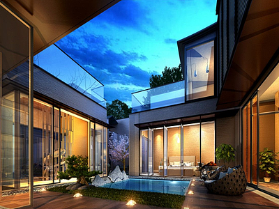 新中式别墅庭院景观模型3d模型
