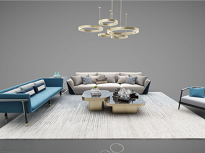3d新中式沙发茶几组合模型