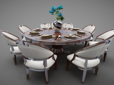 3d新中式风格餐桌椅模型