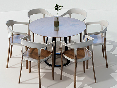 现代木色餐桌椅组合模型3d模型