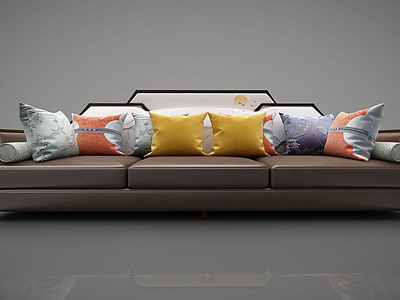3d新中式三人沙发模型