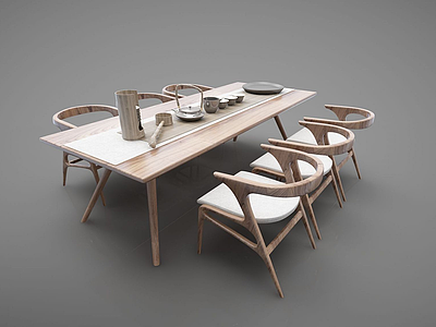 3d新中式茶桌餐桌模型