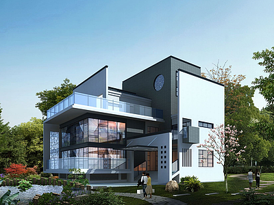 现代中式别墅模型3d模型