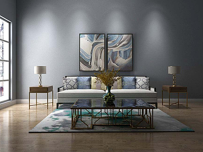 3d现代沙发组合挂画模型