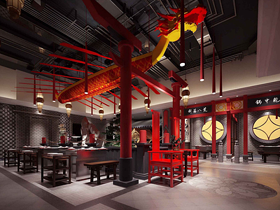 3d中式餐馆模型