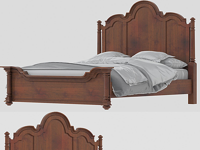 现代欧式木质双人床3d模型