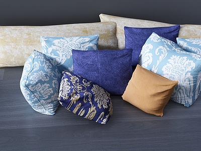 青花瓷抱枕靠枕装饰组合模型3d模型