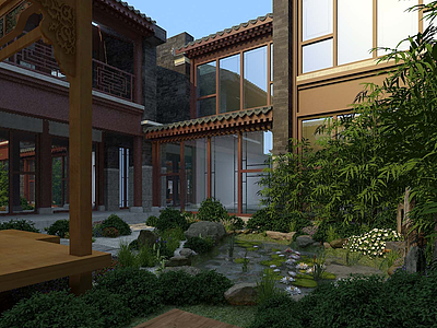 中式小院模型