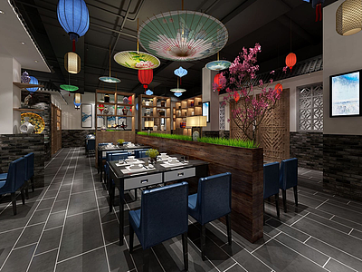 3d新中式中餐厅模型
