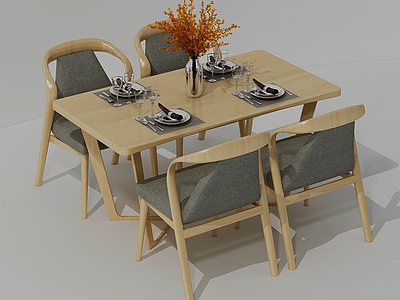 北欧棉麻四人组餐桌3d模型