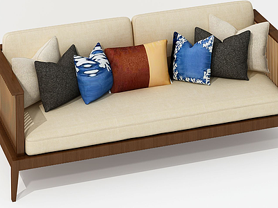 新中式布艺多人沙发模型3d模型
