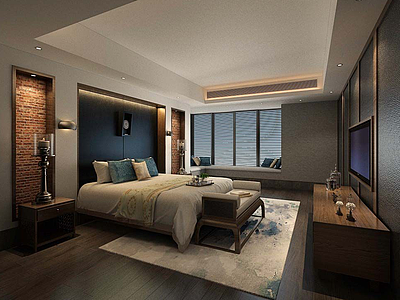 简约卧室双人床模型3d模型