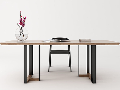 北欧餐桌会议桌长桌椅子3d模型