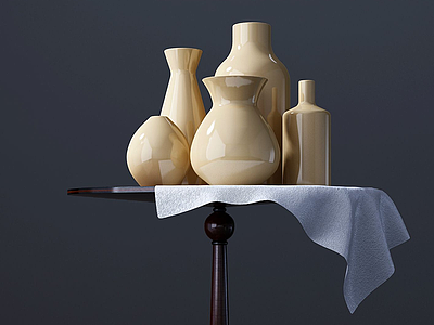 3d玉色花瓶组合模型