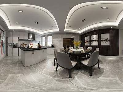 3d新中式风格餐厨空间模型