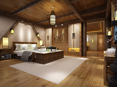 新中式酒店客房模型3d模型