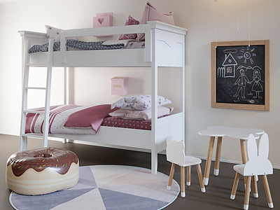 3d现代儿童高低床模型