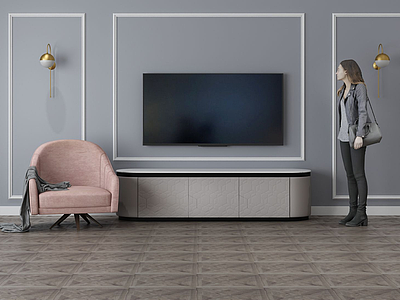3d家具<font class='myIsRed'>饰品组合</font>电视背景墙模型