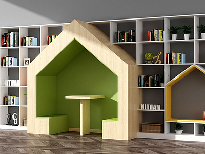 3d创意儿童图书馆书柜模型