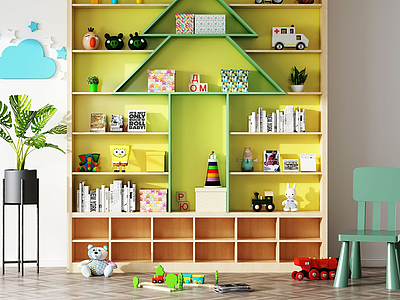 3d现代儿童书柜置物柜模型