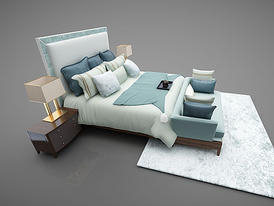 3d现代创意床沙发组合模型