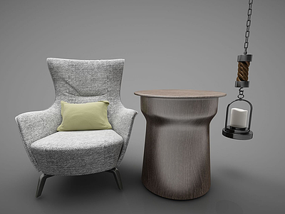 创意单椅铁桌吊灯组合模型3d模型