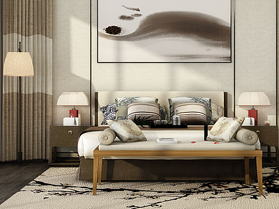 简约卧室双人床3d模型