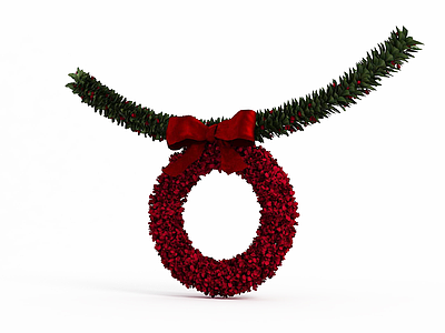 3d红色圣诞花环模型