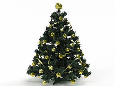3d金色挂球圣诞树模型