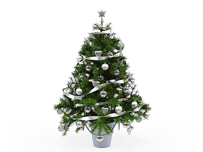 3d白色装饰球圣诞树模型