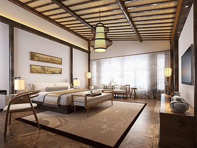3d东南亚酒店卧室包间模型