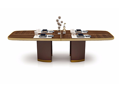 3d创意实木长型餐桌模型