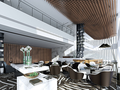 3d现代简约客厅餐厅模型
