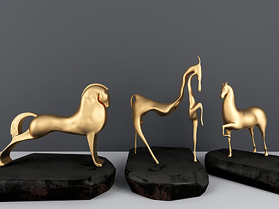 3d金属马雕塑摆件组合模型