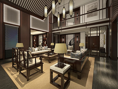新中式客餐厅3d模型