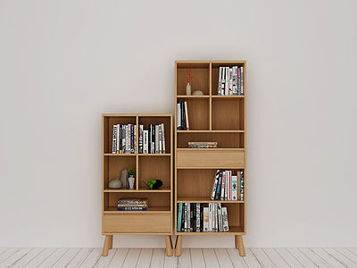 3d实木书柜边柜模型