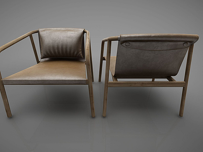 3d现代风格单人木椅模型
