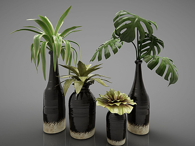 3d现代绿色植物盆栽模型