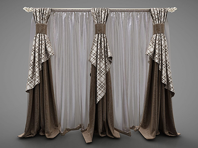 现代三帘式窗帘模型3d模型