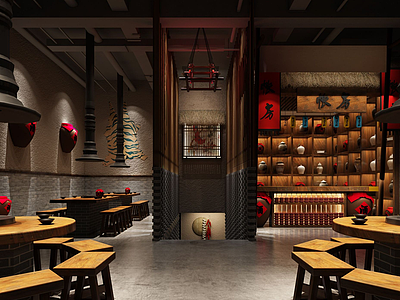 3d中式餐厅餐馆空间模型