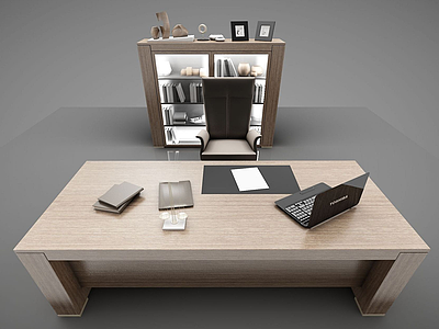 3d现代木质办公桌椅模型
