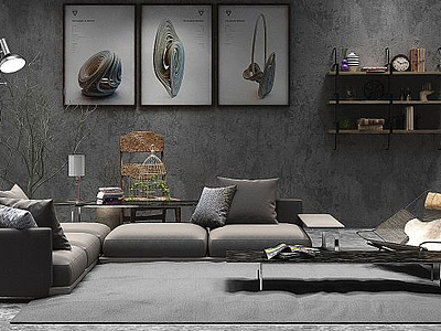 现代沙发挂画组合3d模型