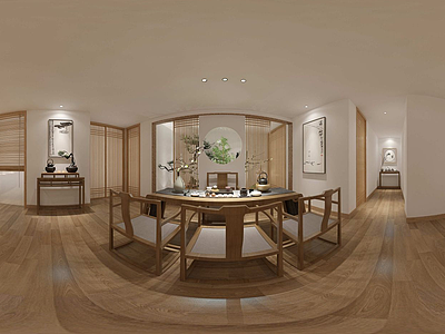 新中式茶馆会客厅3d模型
