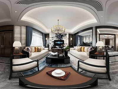 3d中式客厅餐厅沙发躺椅模型