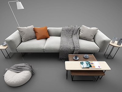 3d现代布艺沙发茶几组合模型